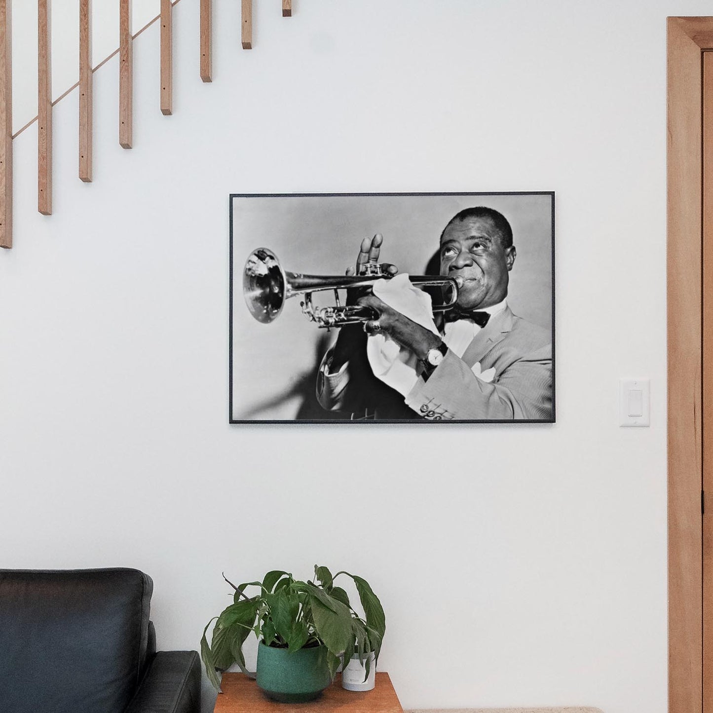 Louis Armstrong playing the trumpet