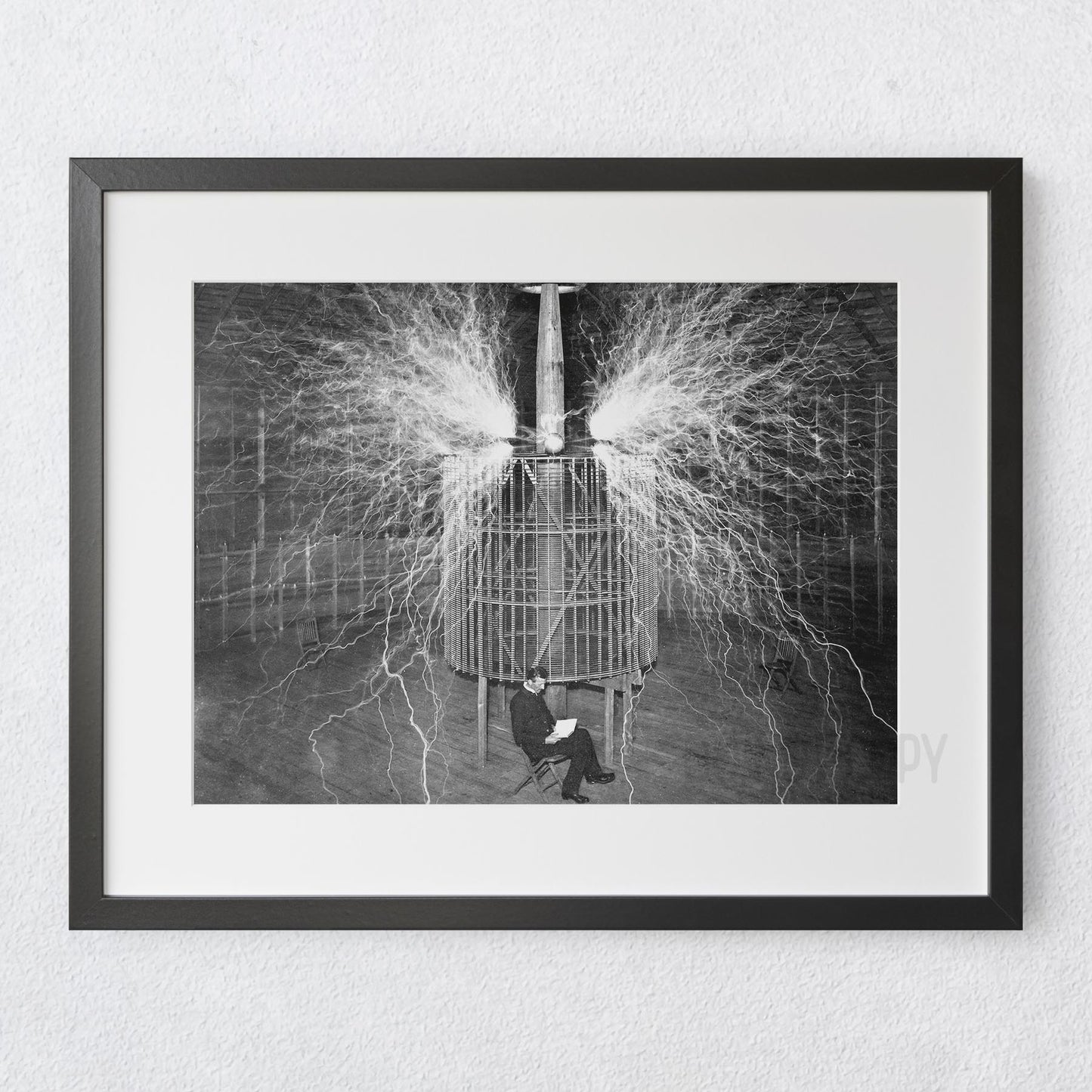 Nikola Tesla Reading With Electric Generator