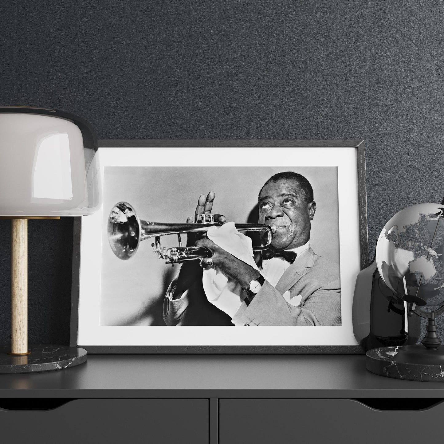Louis Armstrong playing the trumpet