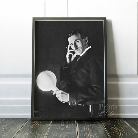 Nikola Tesla With Electric Light Bulb