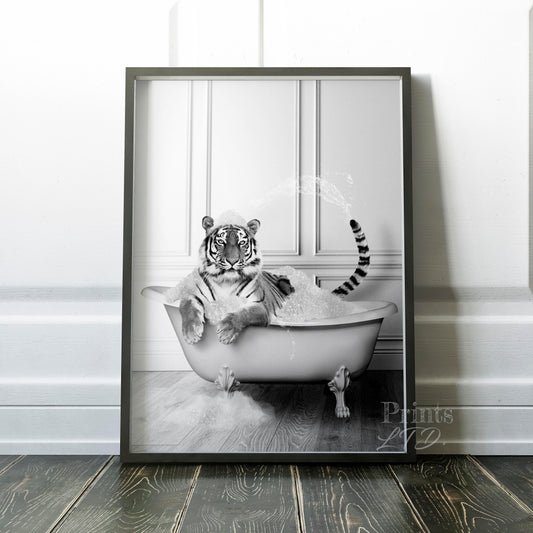 Tiger Taking A Bubble Bath In The Bathtub
