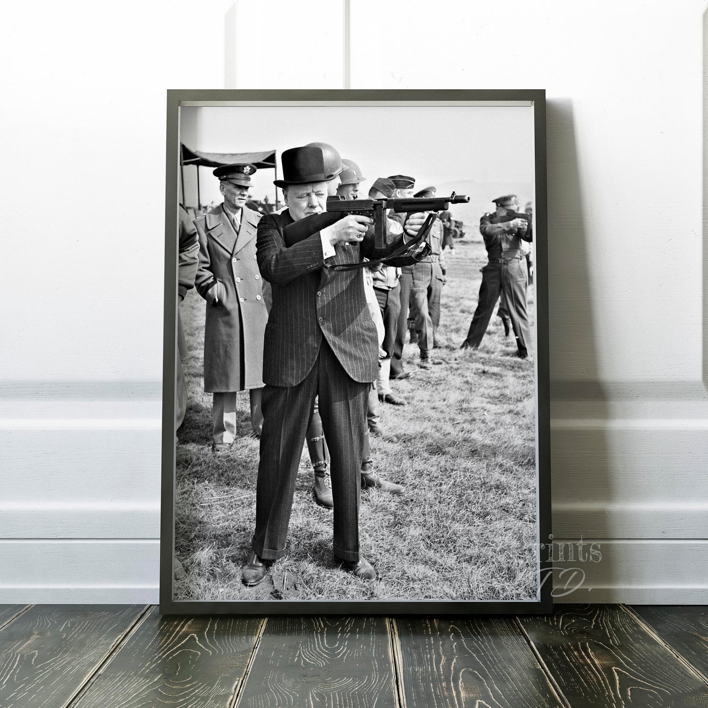 Winston Churchill firing machine gun