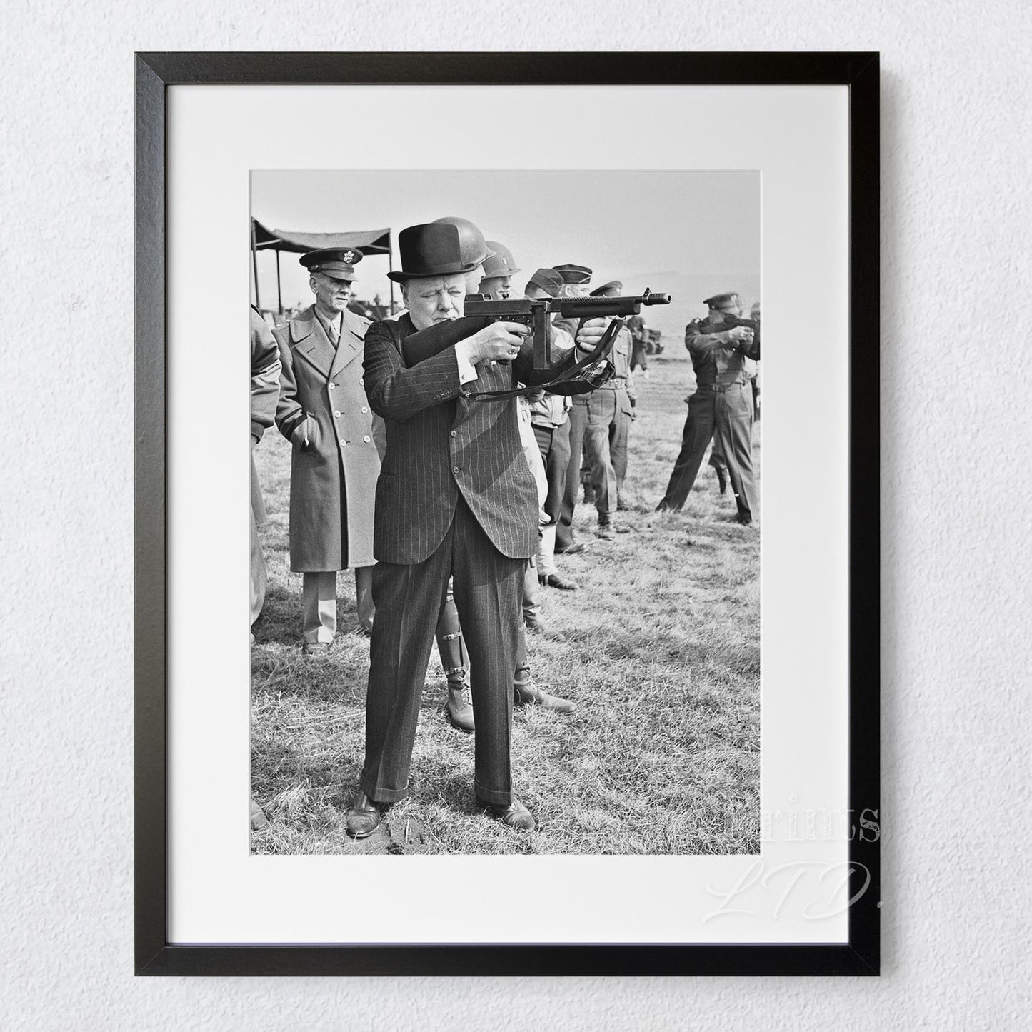 Winston Churchill firing machine gun