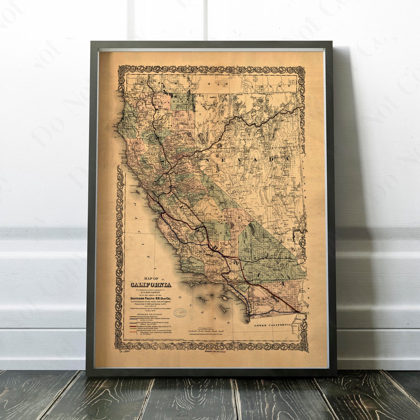 1876 Old Map of California - Southern Pacific Railroad