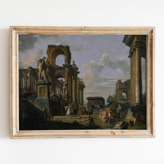 Architectural Capriccio of the Roman Forum with Philosophers and Soldiers by Giovanni Paolo Panini