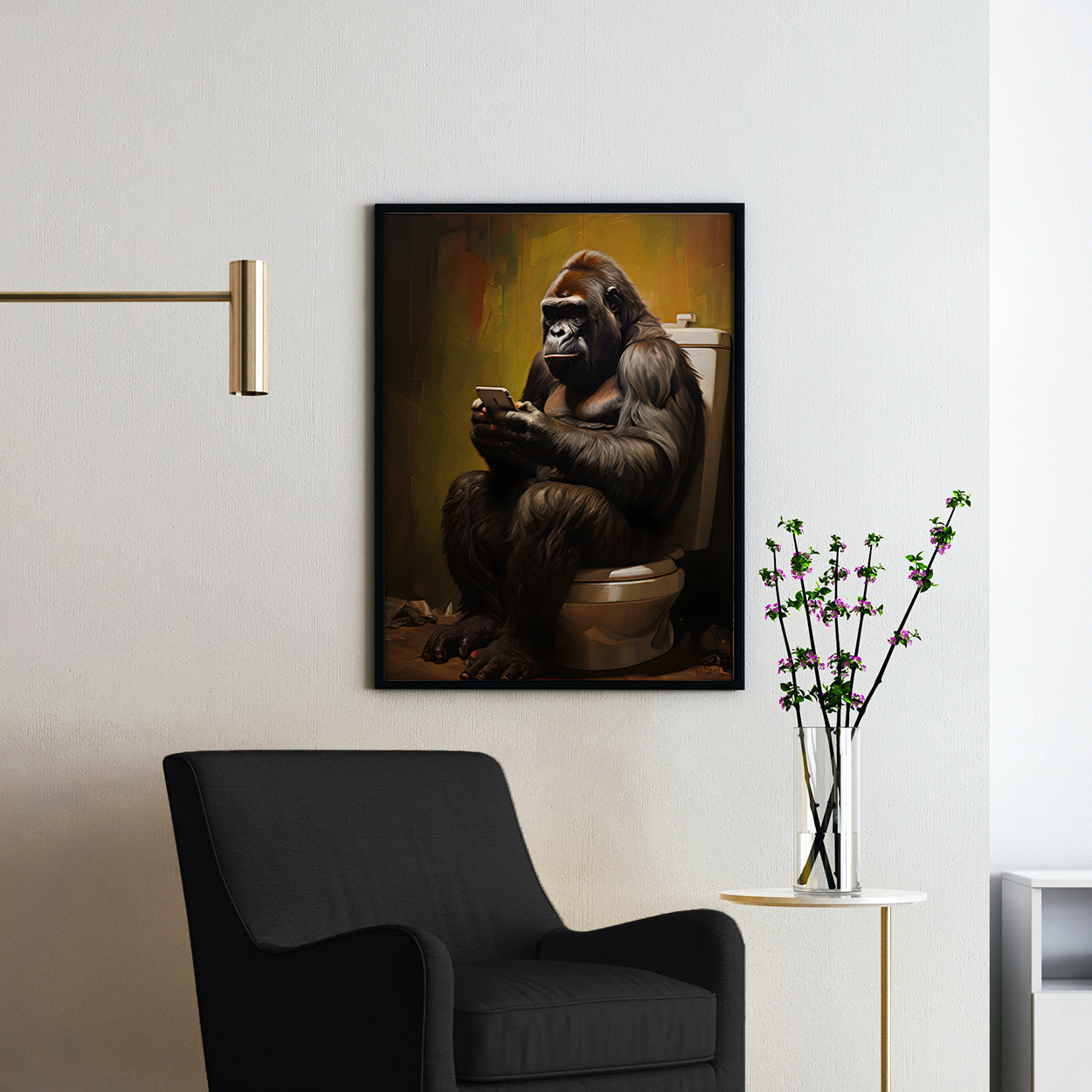 Gorilla On The Phone On The Toilet