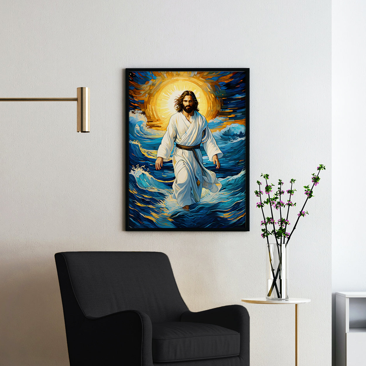 Jesus Christ Walking On Water In Van Gogh Style