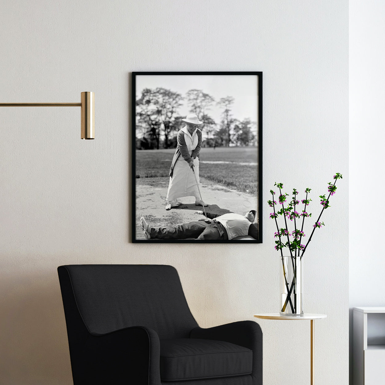 Woman Golfing On Top Of Man