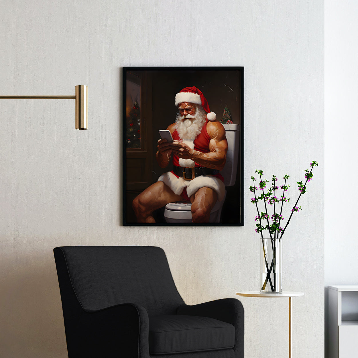 Jacked Santa Claus on His Phone on the Toilet