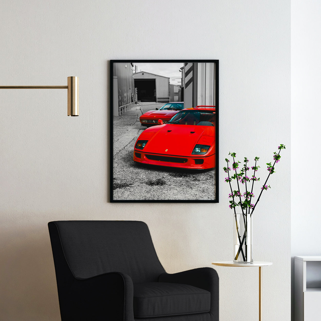 Vintage Red Ferraris on Black & White