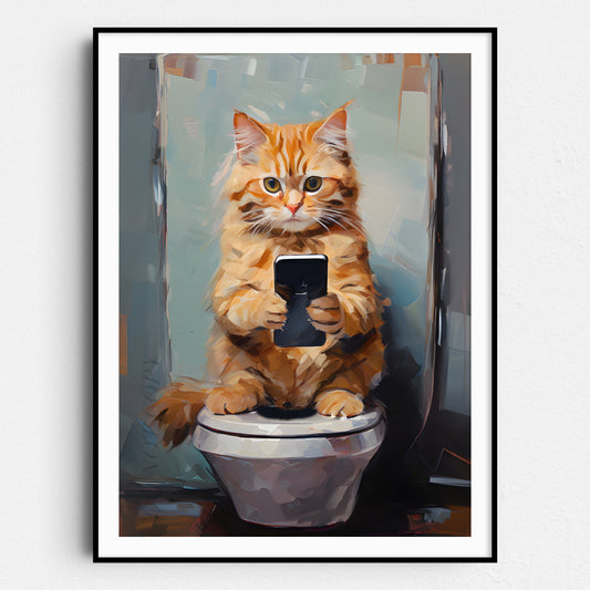 Cat On The Phone On The Toilet