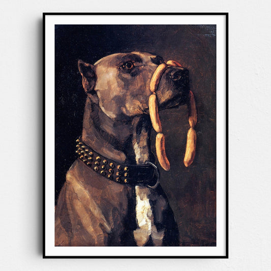 Dog With Sausage By Wilhelm Trubner