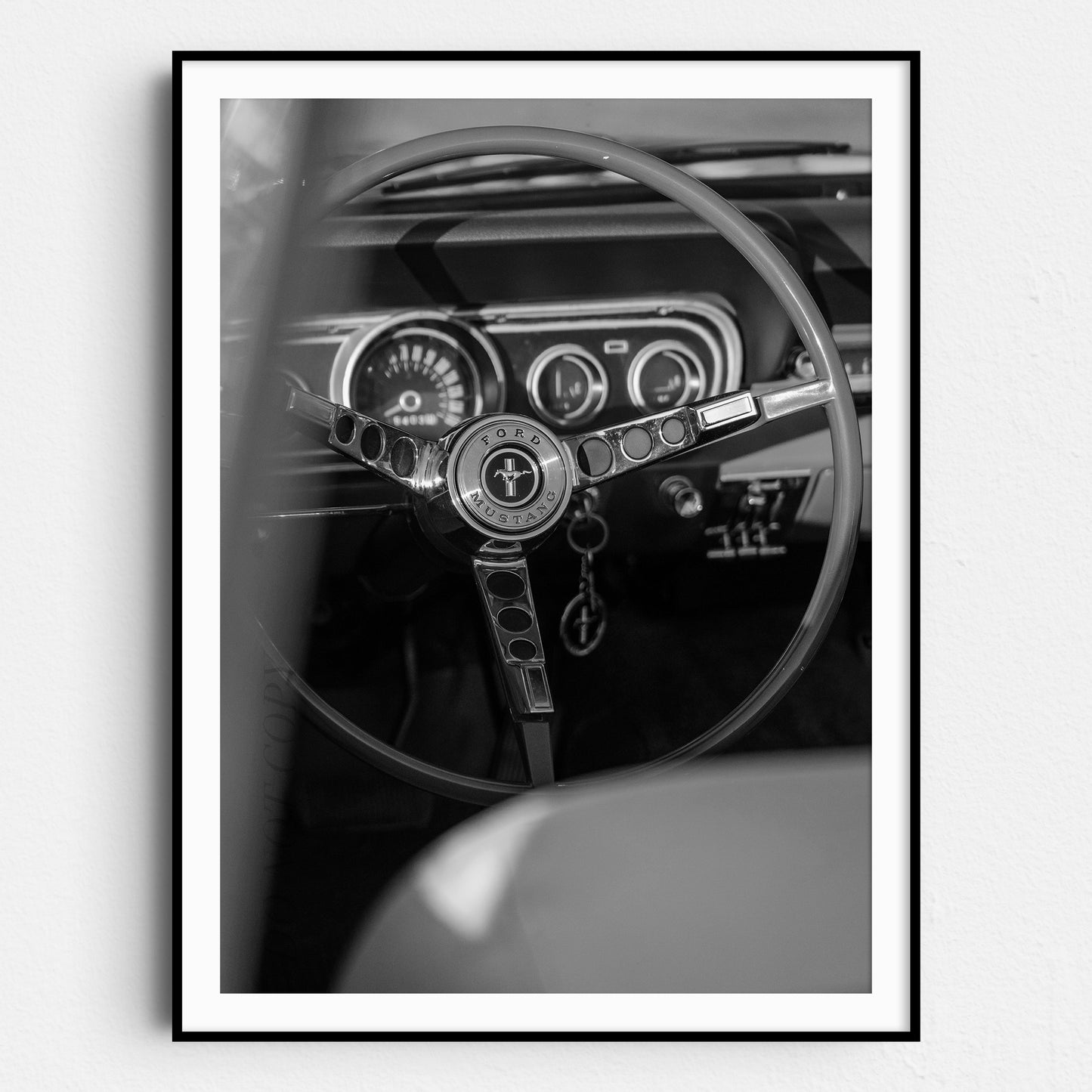 Vintage Ford Mustang Interior in Black & White