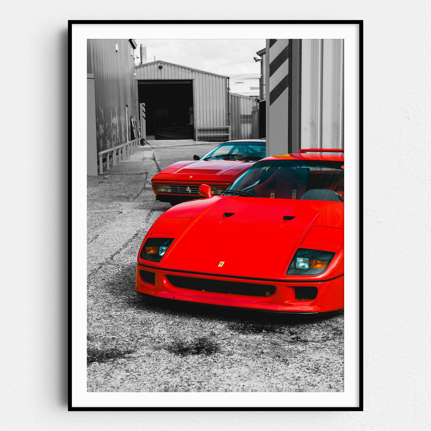 Vintage Red Ferraris on Black & White