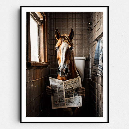 Horse Reading Newspaper On Toilet