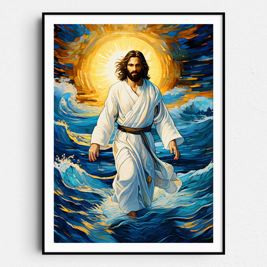 Jesus Christ Walking On Water In Van Gogh Style