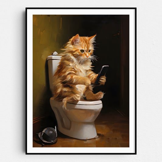 Kitten Cat On The Phone On The Toilet
