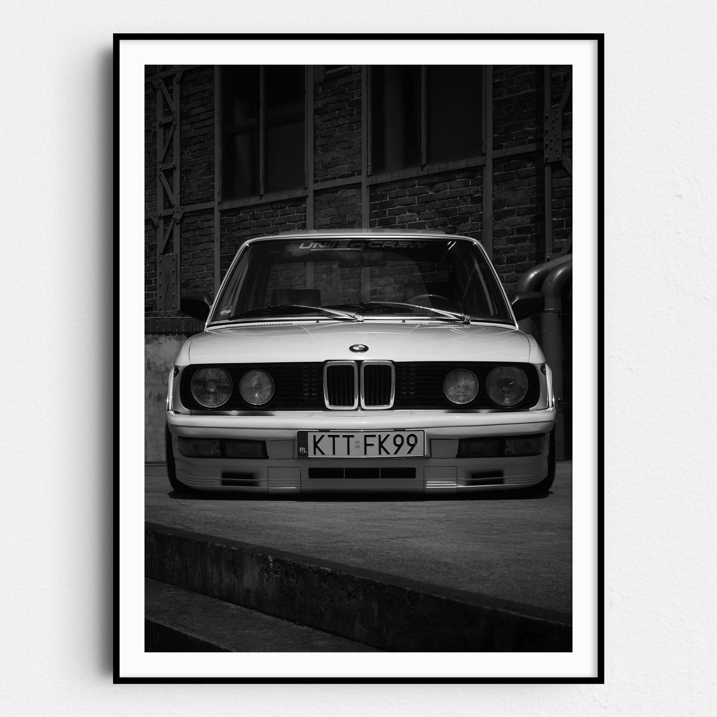 Vintage BMW Front View in Black & White