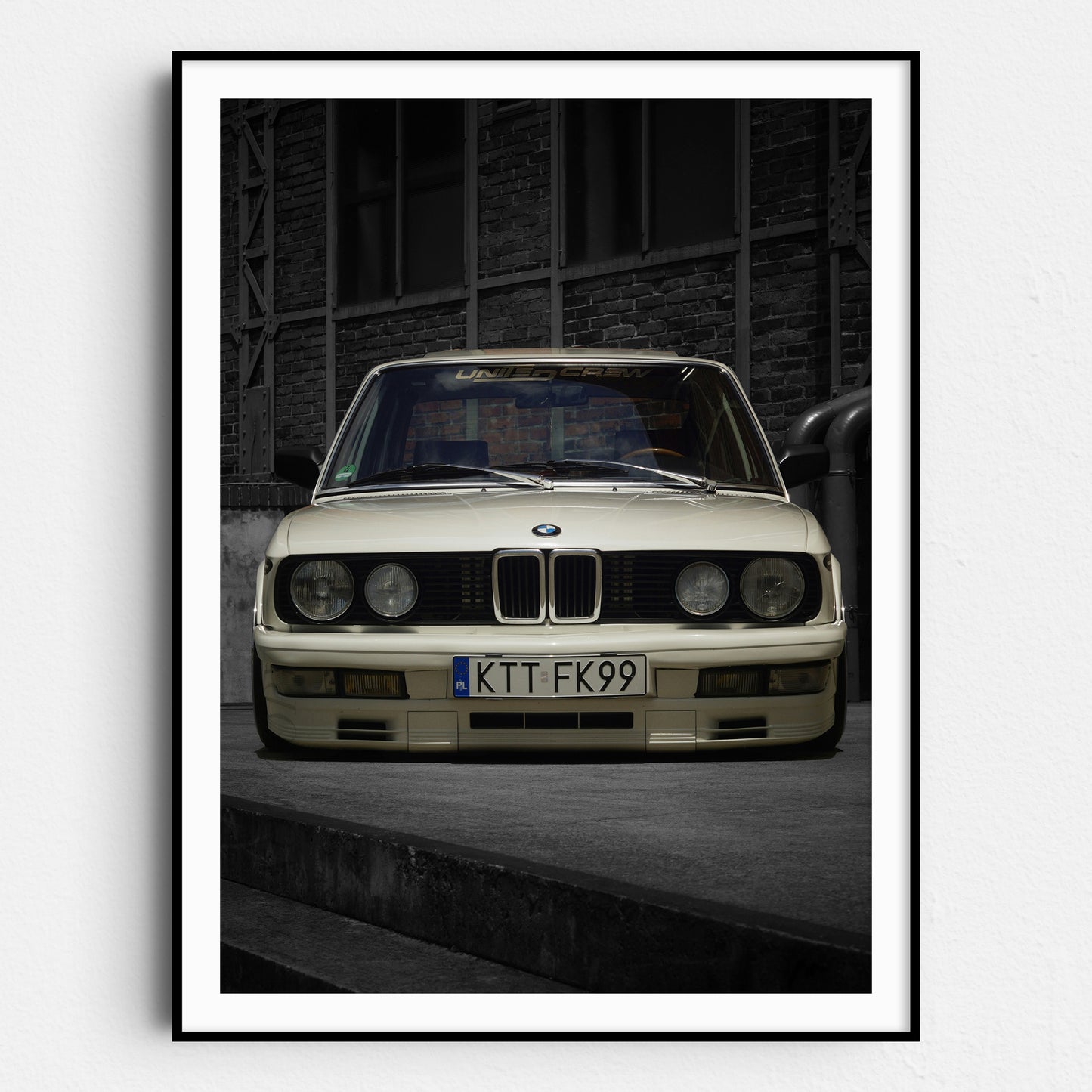 Vintage BMW Front View on Black & White