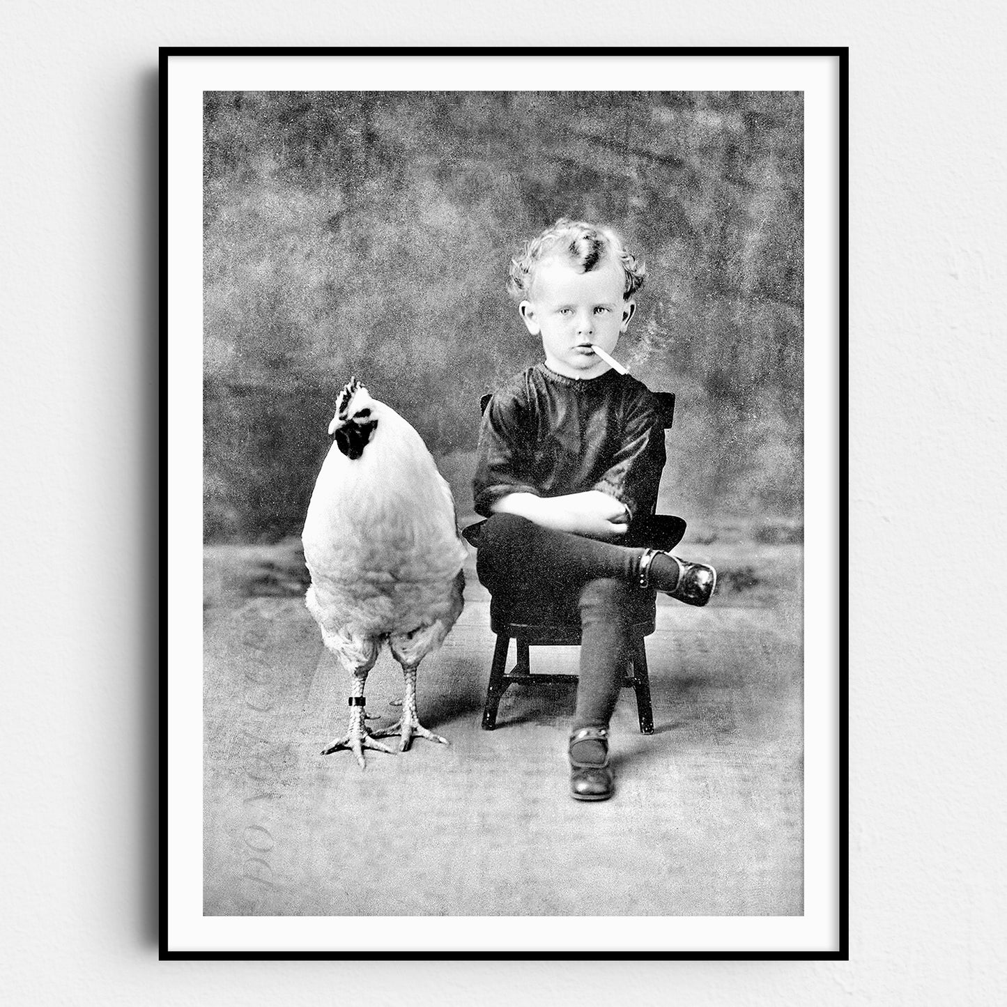Child Smoking Cigarette With Chicken