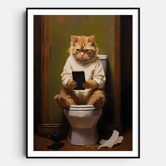 Kitten Cat On Phone On The Toilet