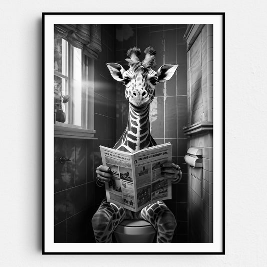 Giraffe On Toilet Reading Newspaper