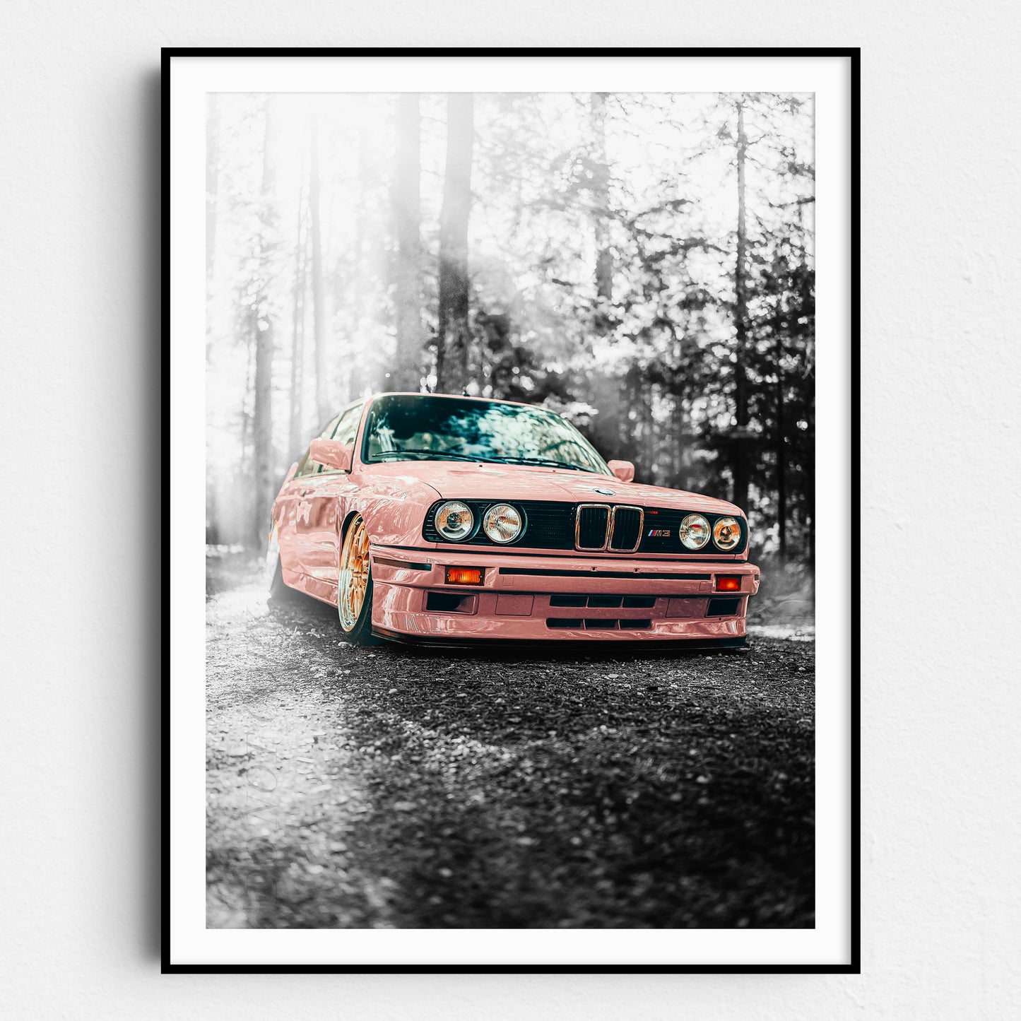 Vintage Pink BMW on Black & White