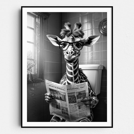 Giraffe Reading The Newspaper On The Toilet