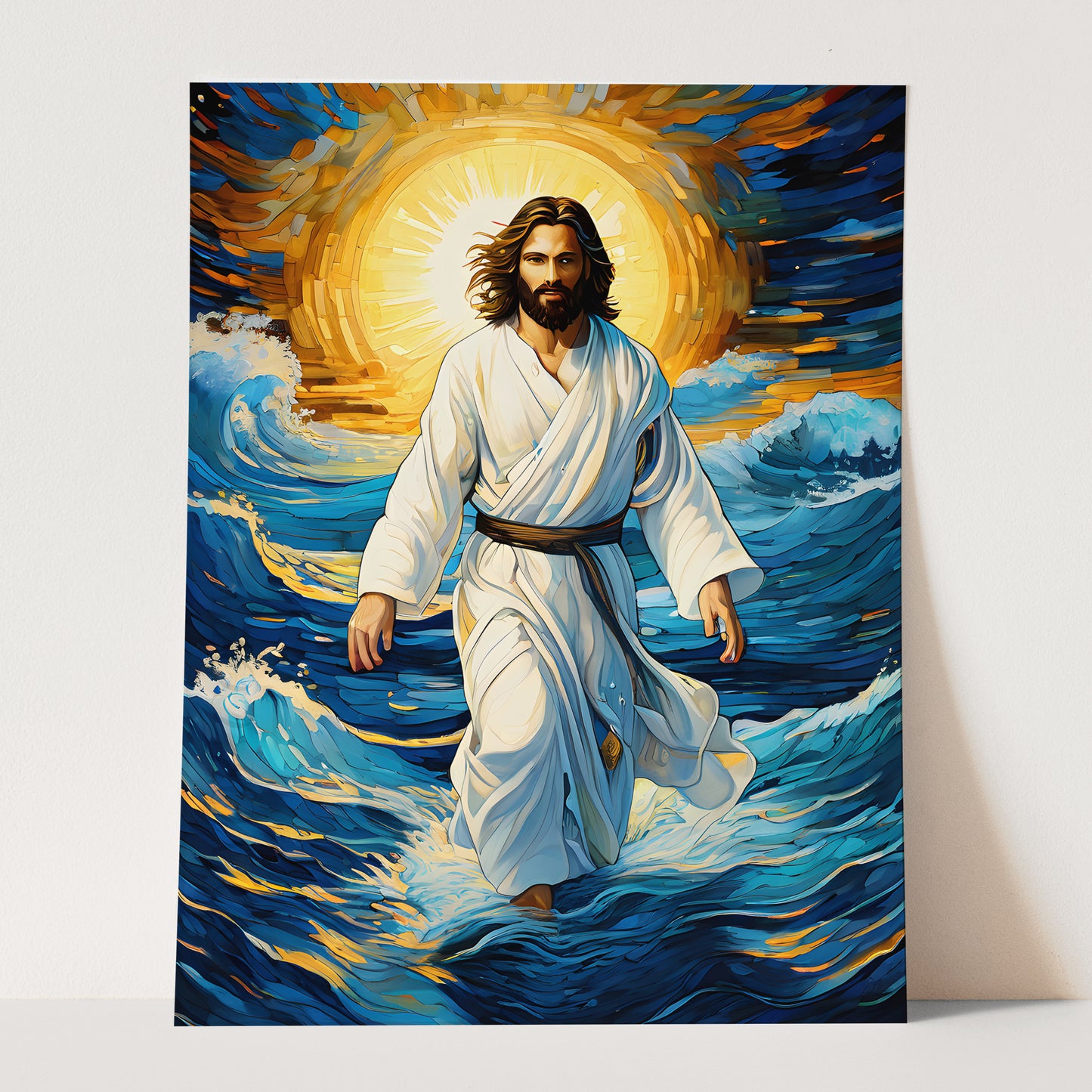 Jesus Christ Walking On Water In Van Gogh Style