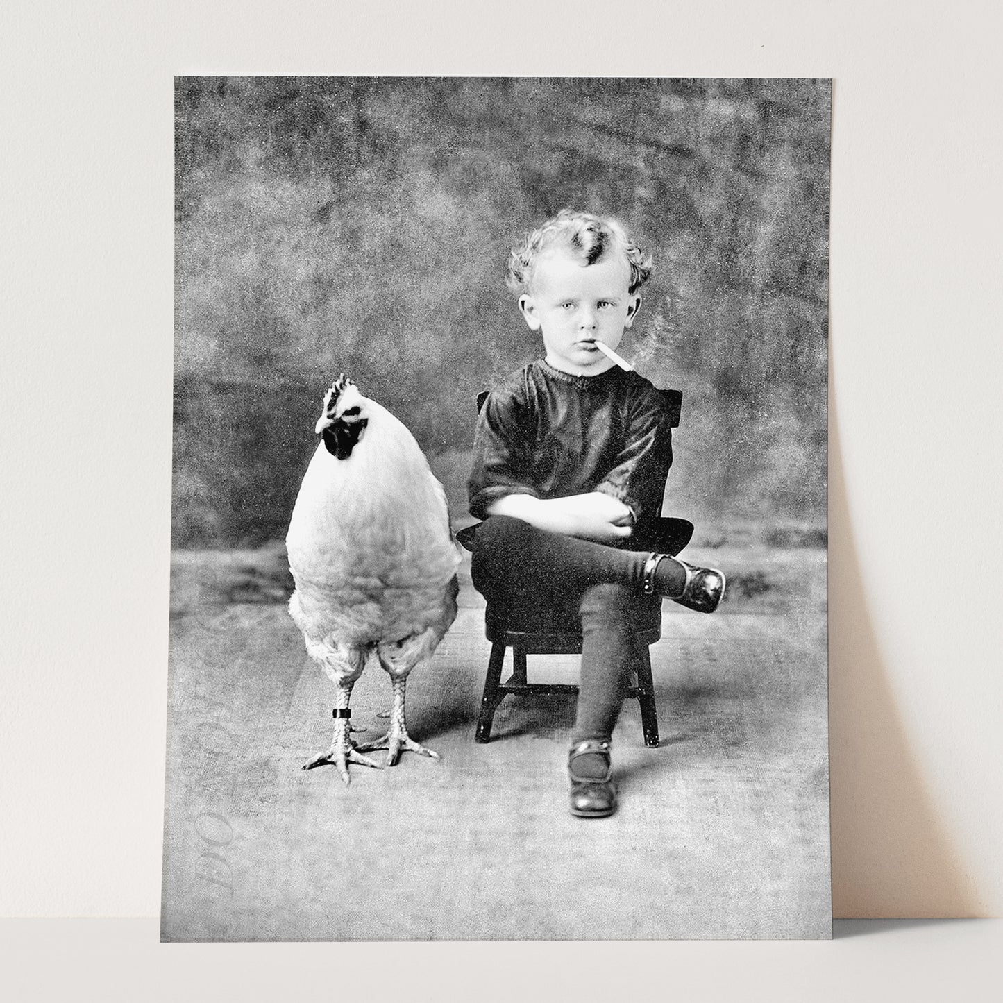 Child Smoking Cigarette With Chicken