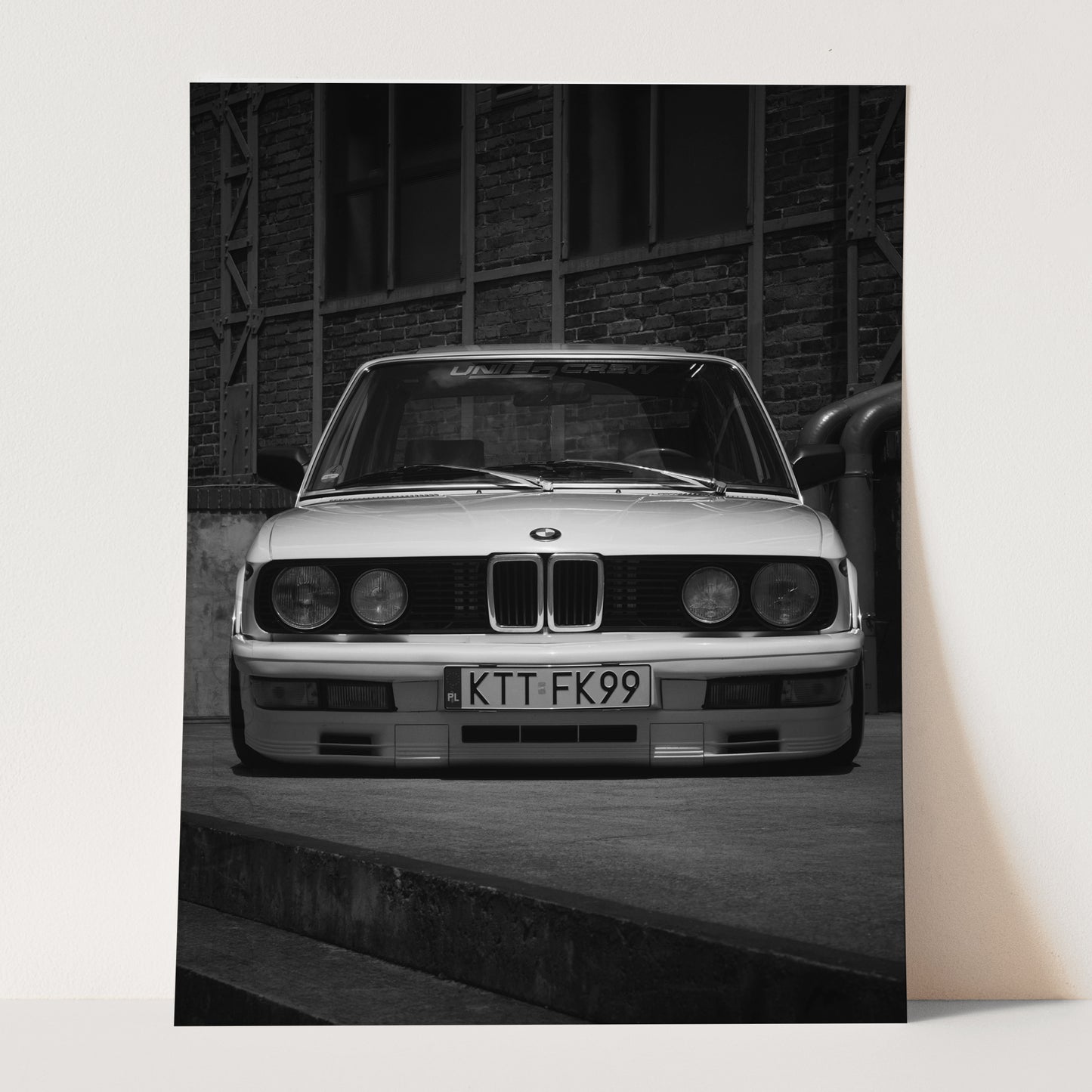 Vintage BMW Front View in Black & White