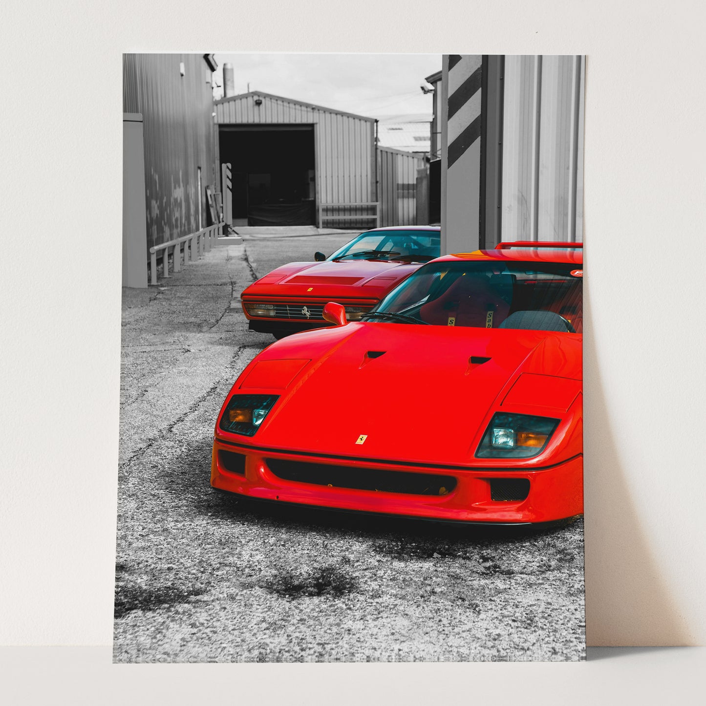 Vintage Red Ferraris on Black & White