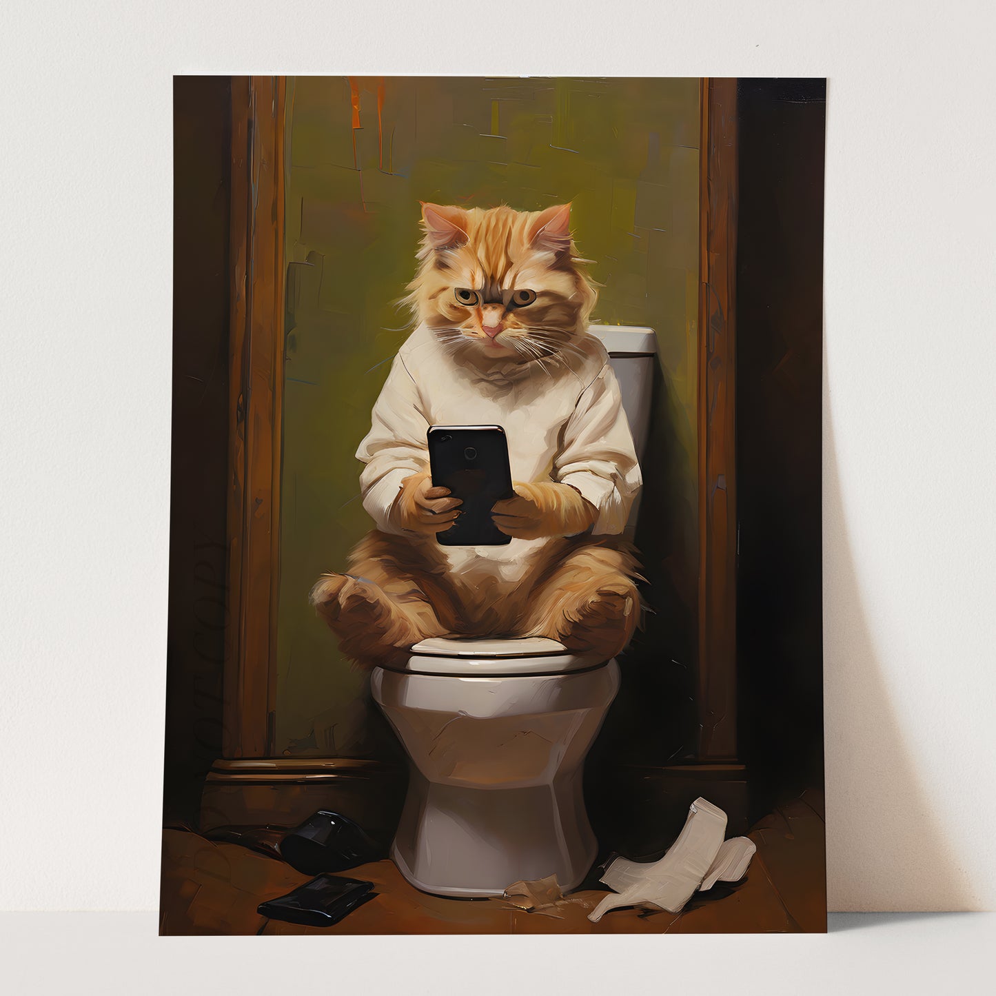 Kitten Cat On Phone On The Toilet