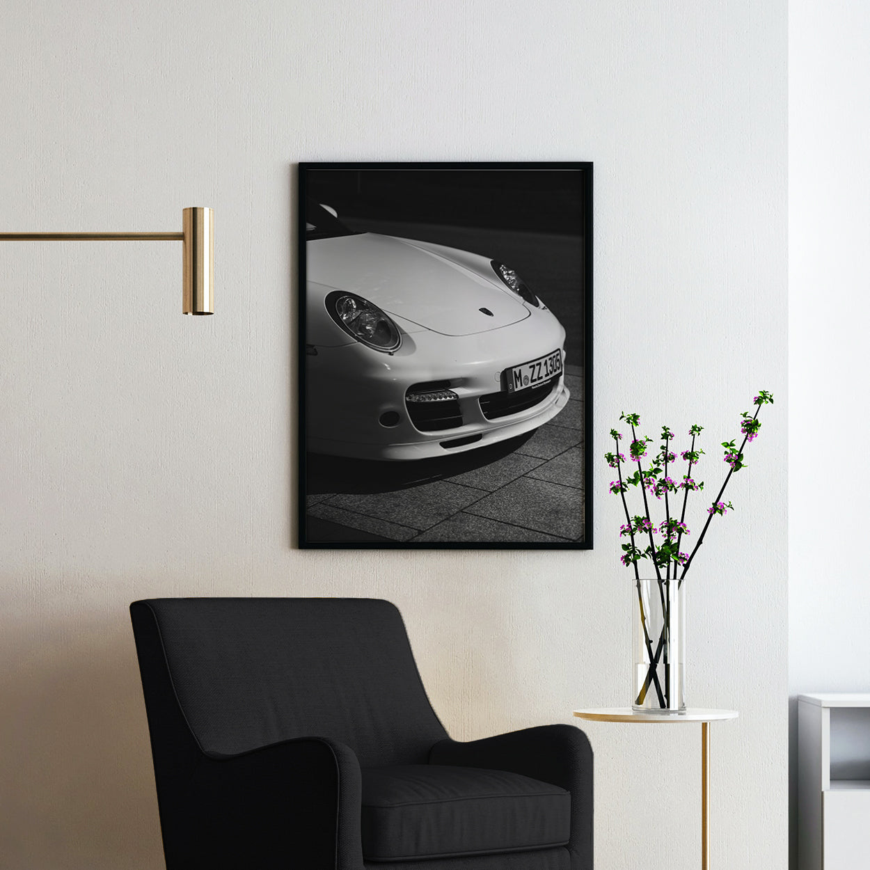 Porsche 911 Hood in Black & White