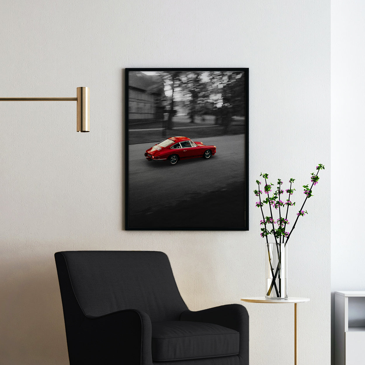 Old Red Porsche 911 on Black & White