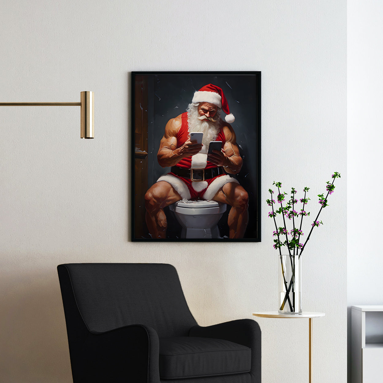 Santa Claus Working Hard on His Busiest Night of the Year
