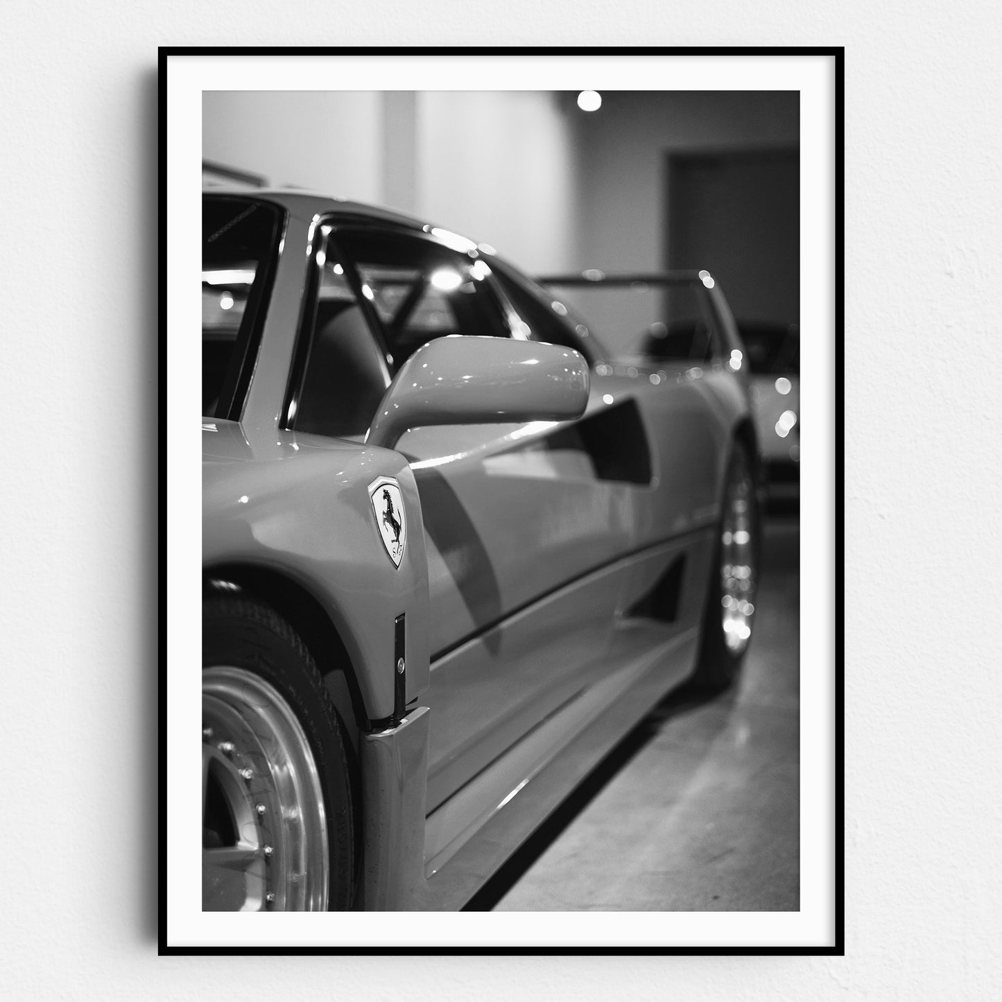 Red Ferrari F40 Side View in Black & White