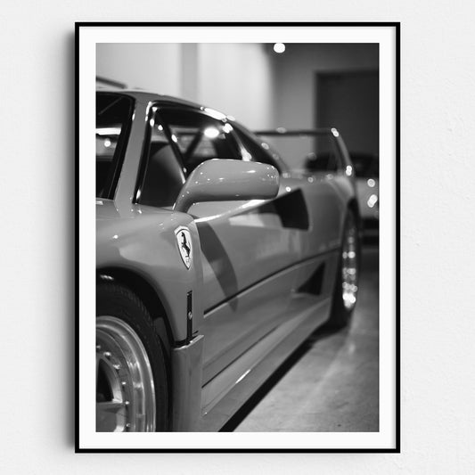 Red Ferrari F40 Side View in Black & White