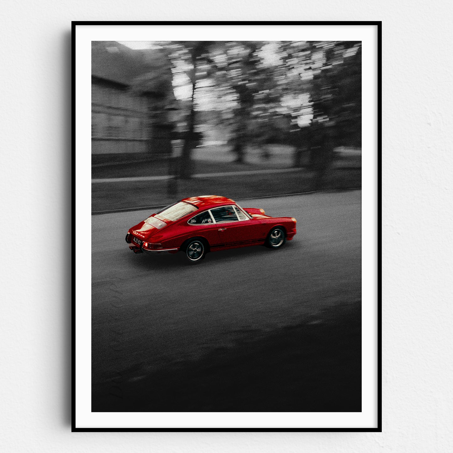Old Red Porsche 911 on Black & White