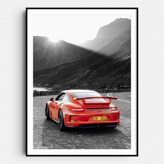 Red Porsche GT3 Landscape Black & White
