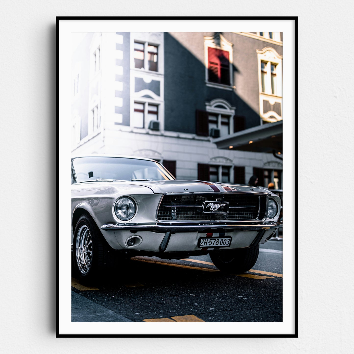 Silver Ford Mustang in the City