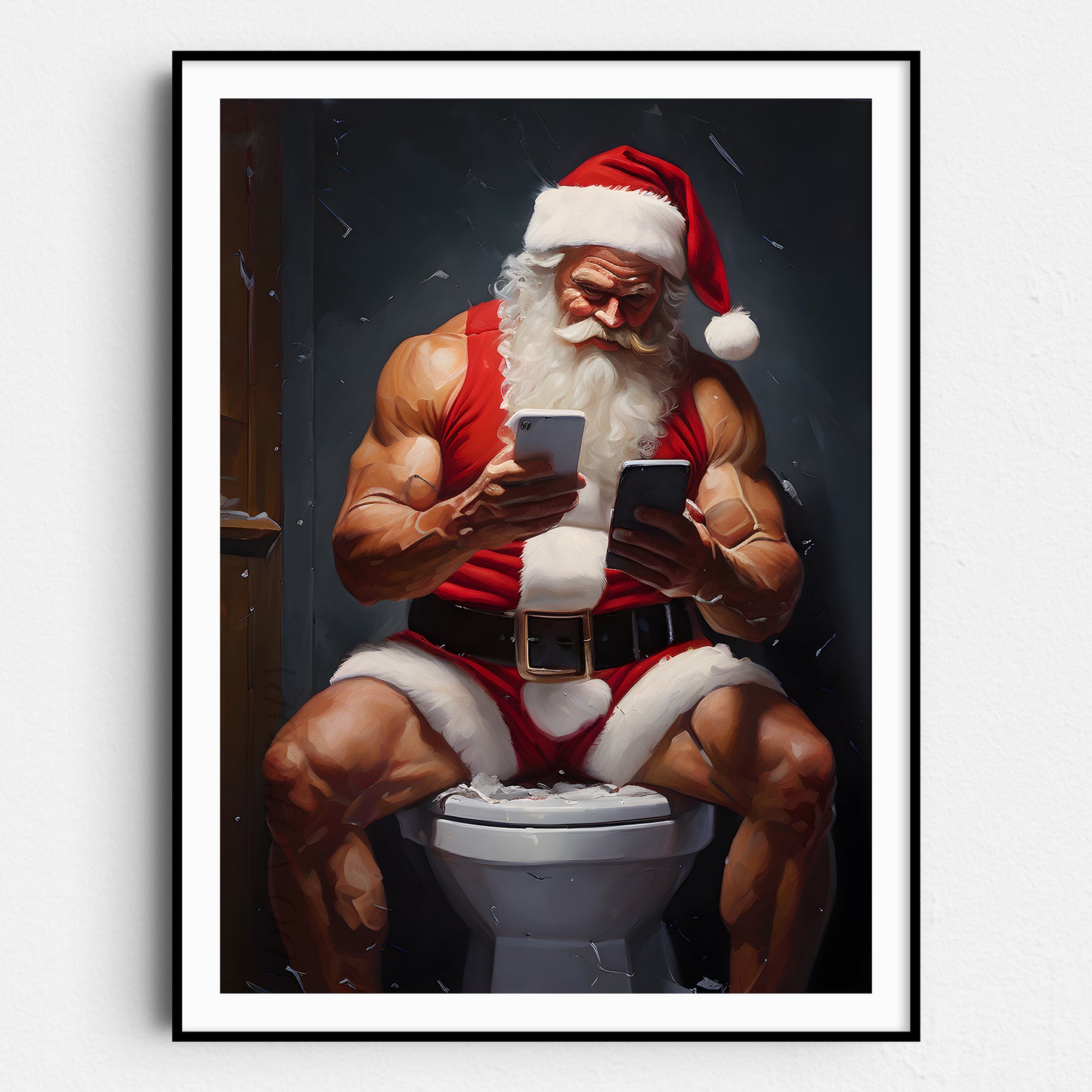 Santa Claus Working Hard on His Busiest Night of the Year