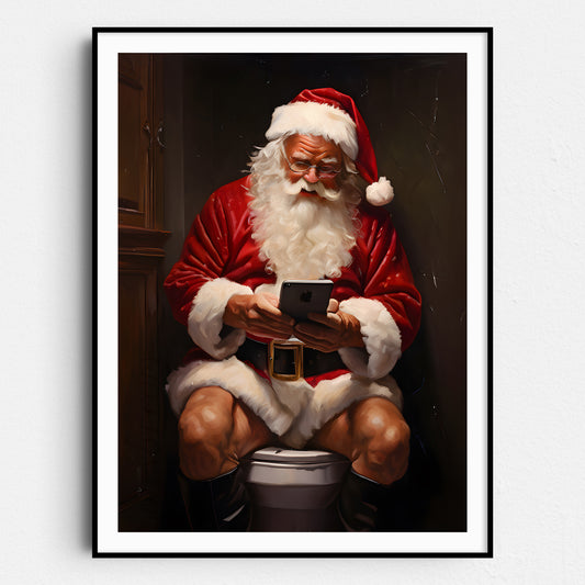Santa Claus on His Phone on the Toilet