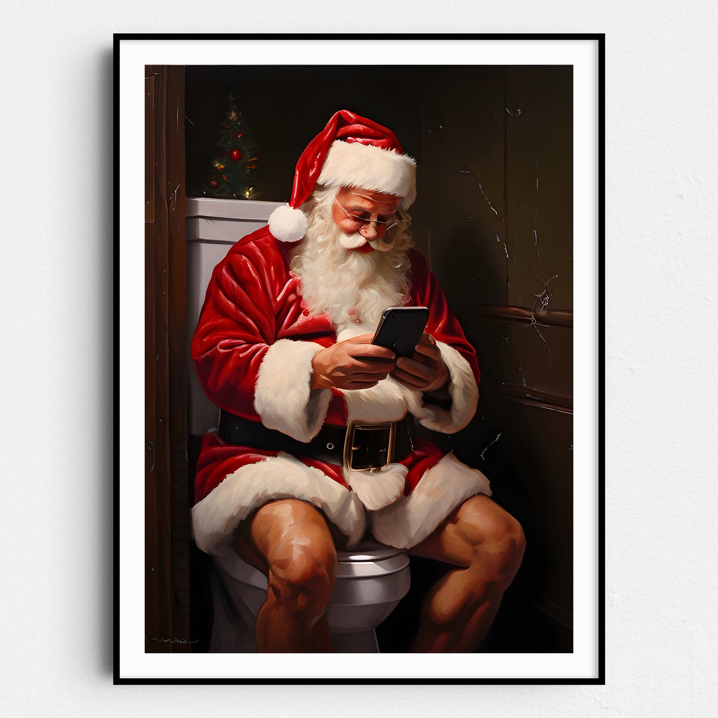 Santa Claus on His Phone on the Toilet