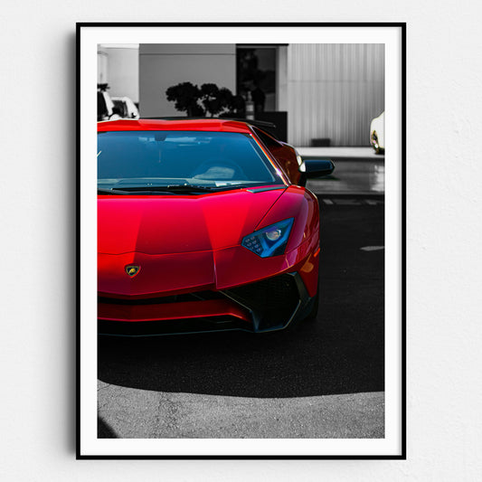 Red Lamborghini Front View on Black & White