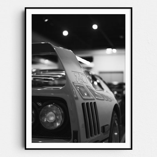 Red Ferrari F40 Rear View in Black & White