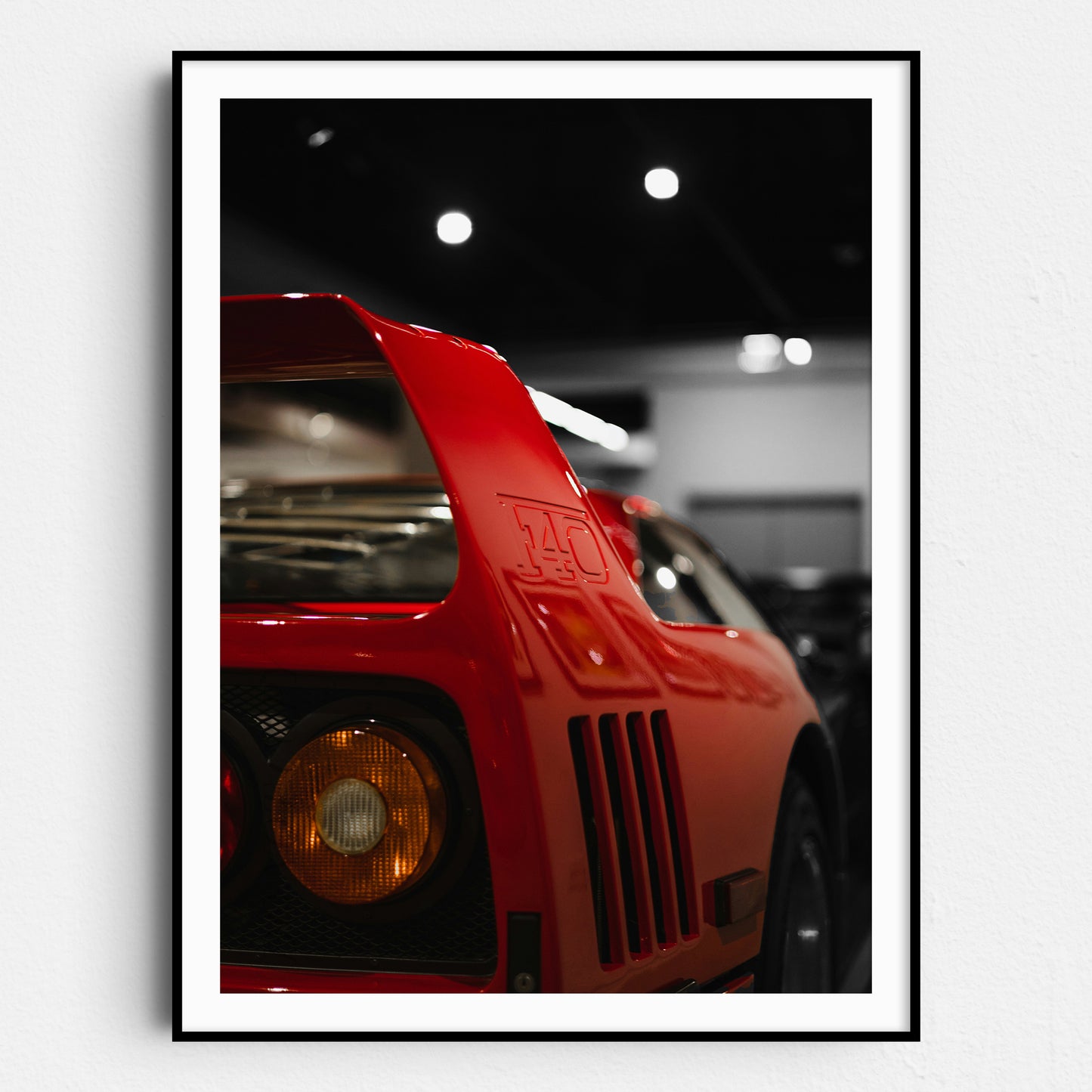 Red Ferrari F40 Rear View on Black & White