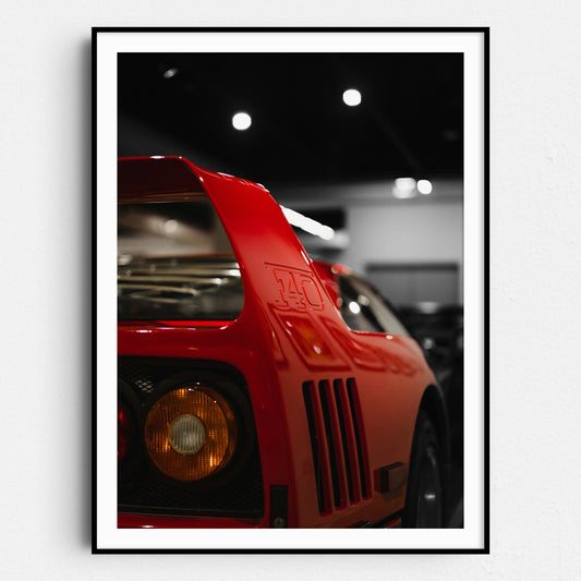 Red Ferrari F40 Rear View on Black & White