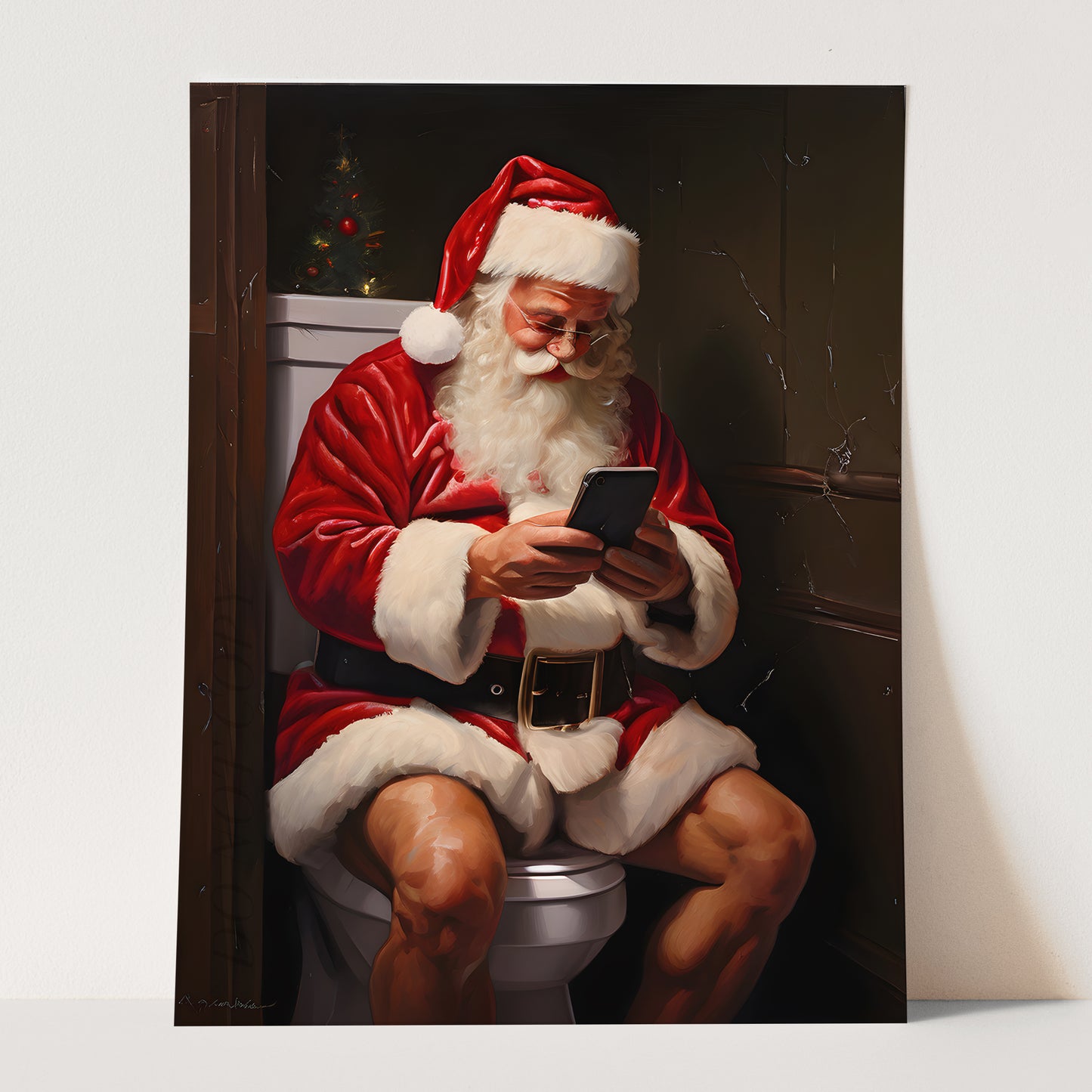 Santa Claus on His Phone on the Toilet