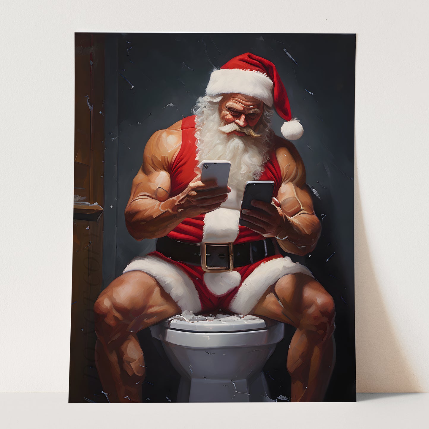 Santa Claus Working Hard on His Busiest Night of the Year